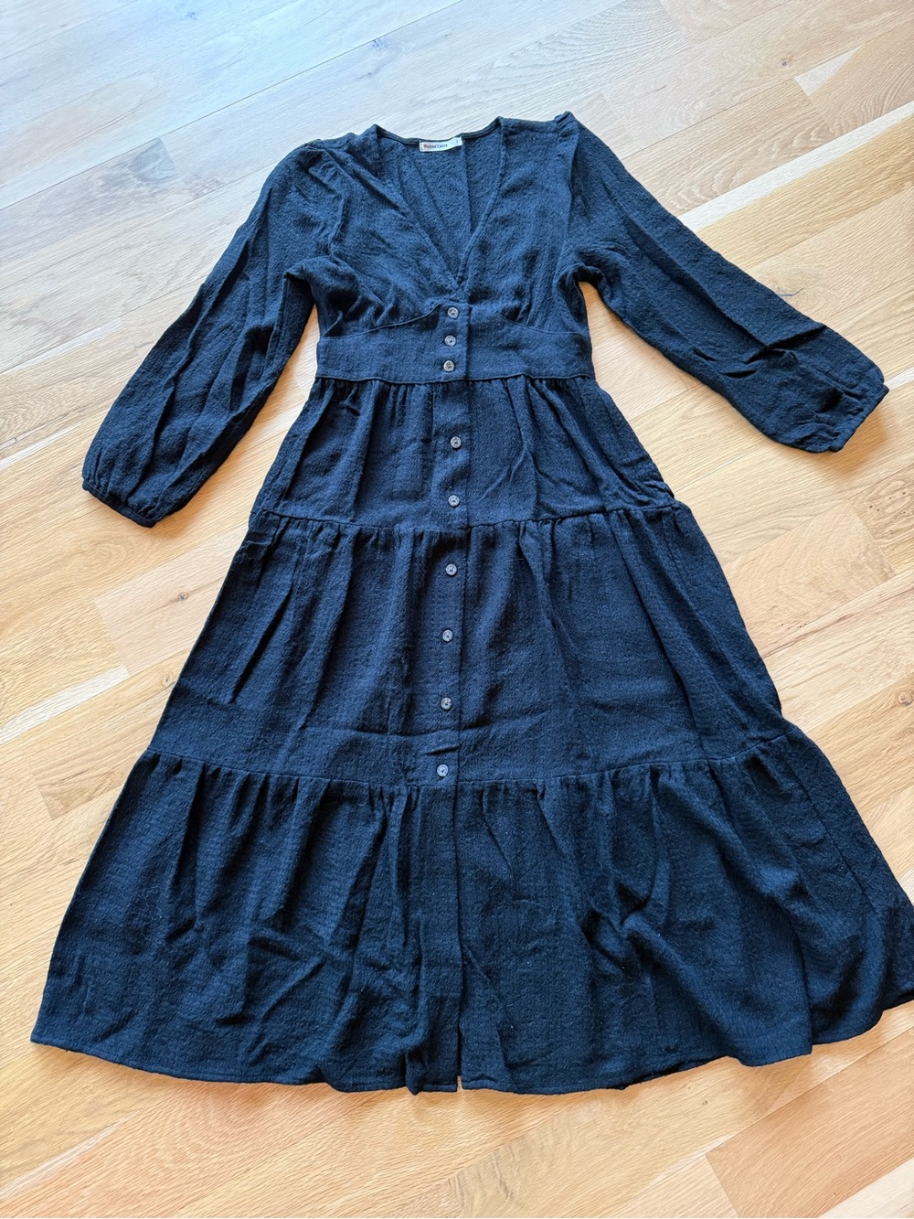 Marine Layer Holiday 2023 Black Midi Button Down Knit Long Sleeve Dress